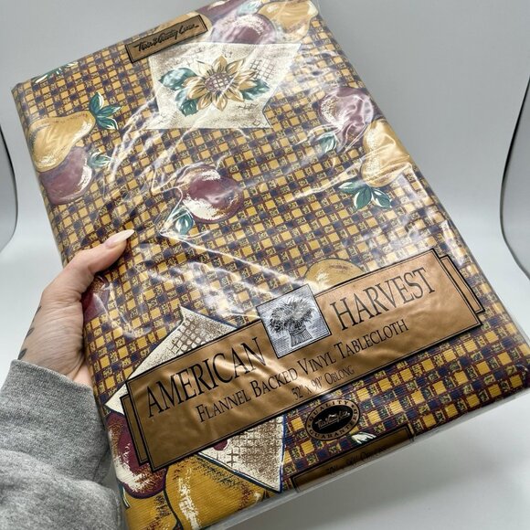 Vintage American Harvest Vinyl Tablecloth Flannel Backed 52”x90” Oblong Fall NEW - Picture 2 of 4